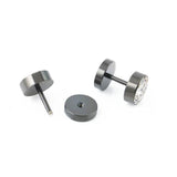 Black/Silver Barbell Punk Ear Studs Stainless Steel Crystal Rhinestone