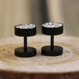 Black/Silver Barbell Punk Ear Studs Stainless Steel Crystal Rhinestone