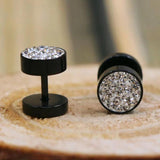 Black/Silver Barbell Punk Ear Studs Stainless Steel Crystal Rhinestone