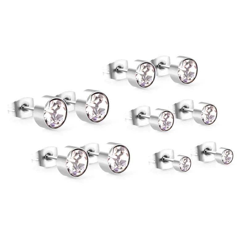 Rose Stainless Steel Round Cubic Earrings Set