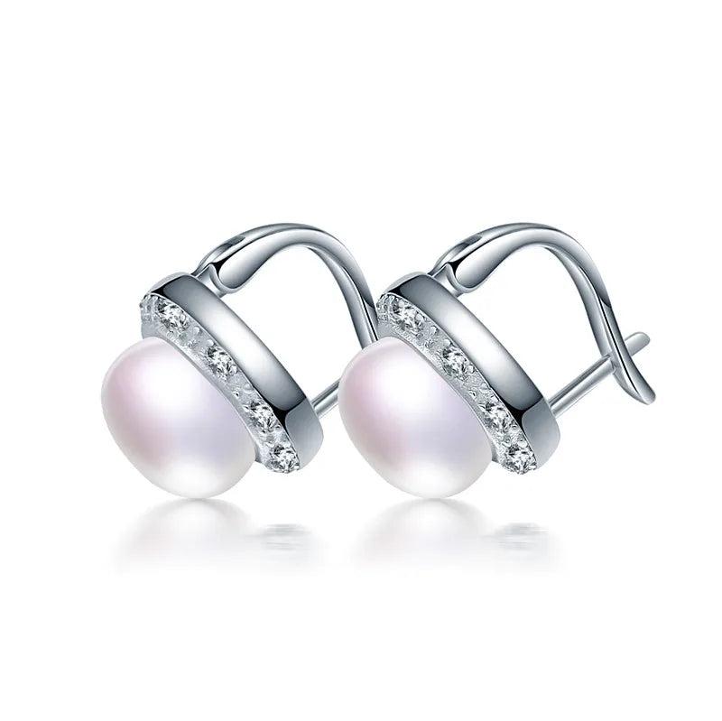 925 Silver Zircon Pearl Stud Earrings for Women