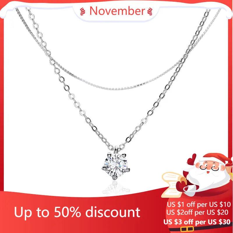 925 Silver Double Zircon Necklace For Women