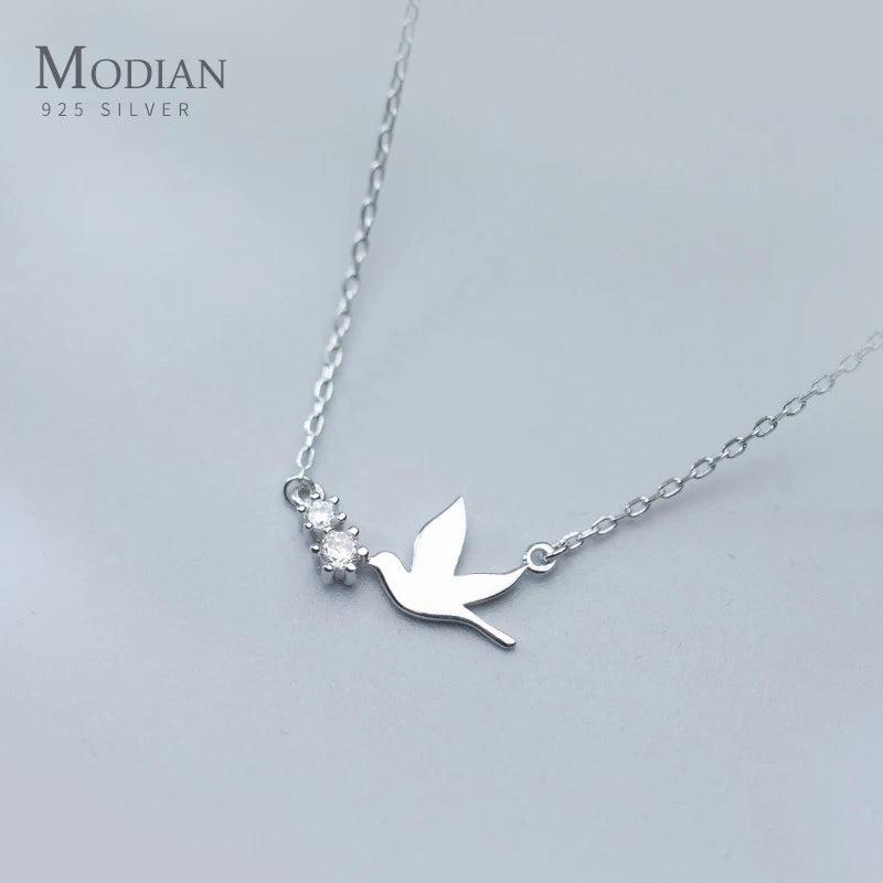 925 Silver Sky Bird Necklace Pendant Clear Zircon Chain Charm Jewelry