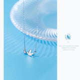 925 Silver Sky Bird Necklace Pendant Clear Zircon Chain Charm Jewelry