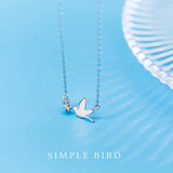 925 Silver Sky Bird Necklace Pendant Clear Zircon Chain Charm Jewelry