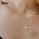 925 Silver Heart Pendant Necklace with Zircon & Opal
