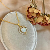 925 Silver Heart Pendant Necklace with Zircon & Opal