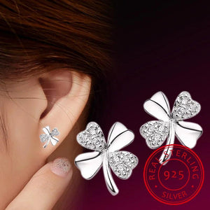 925 Silver Heart Earring Lucky Clover Stud Earring Gift