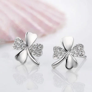 925 Silver Heart Earring Lucky Clover Stud Earring Gift