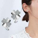 925 Silver Heart Earring Lucky Clover Stud Earring Gift