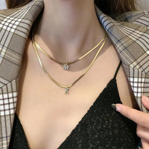 Personalized Name Necklace Initial Zircon Pendant Stainless Steel Jewelry