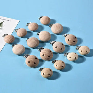 4pcs Natural Baby Pacifier Clips Wood Metal Holders DIY Baby Toy