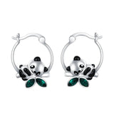 Panda Enamel Hoop Earrings with Emeralds - Silver Plated Jewelry Gift