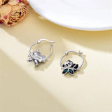 Panda Enamel Hoop Earrings with Emeralds - Silver Plated Jewelry Gift