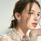 Panda Enamel Hoop Earrings with Emeralds - Silver Plated Jewelry Gift