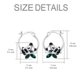 Panda Enamel Hoop Earrings with Emeralds - Silver Plated Jewelry Gift