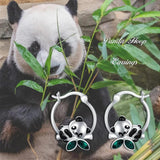 Panda Enamel Hoop Earrings with Emeralds - Silver Plated Jewelry Gift