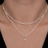 Personalized Initial Letter Necklace Zircon Collares Pearl Chain
