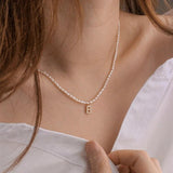 Personalized Initial Letter Necklace Zircon Collares Pearl Chain