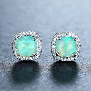 Vintage Opal Rainbow Zircon Earrings Silver Studs