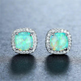 Vintage Opal Rainbow Zircon Earrings Silver Studs