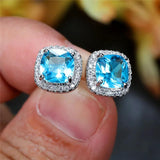 Vintage Opal Rainbow Zircon Earrings Silver Studs