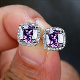 Vintage Opal Rainbow Zircon Earrings Silver Studs