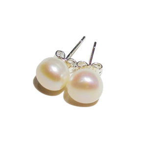 925 Silver Pink Pearl Stud Earrings 7-8mm High Luster