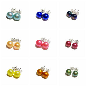 925 Silver Pink Pearl Stud Earrings 7-8mm High Luster