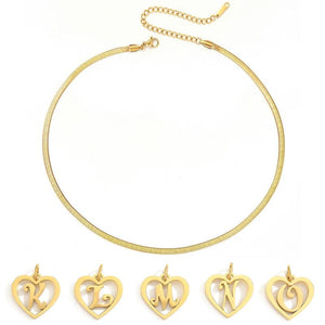 Lucky Letter Initial Pendant Name Necklace for Women - Stainless Steel