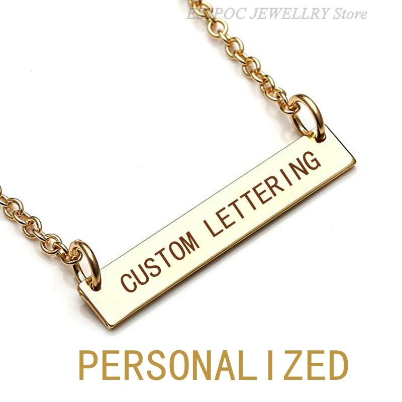 Personalized Engraved Name Necklace Metal Pendant Bar Charm Jewelry Gift