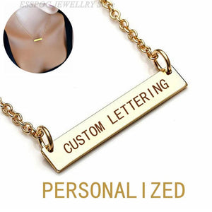 Personalized Engraved Name Necklace Metal Pendant Bar Charm Jewelry Gift
