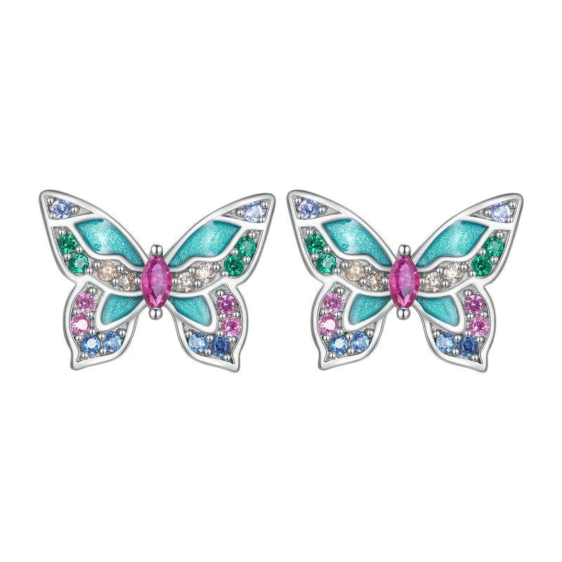 925 Silver Rainbow CZ Dragonfly Stud Earrings Insect Ear Studs Party Gift