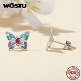 925 Silver Rainbow CZ Dragonfly Stud Earrings Insect Ear Studs Party Gift