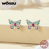 925 Silver Rainbow CZ Dragonfly Stud Earrings Insect Ear Studs Party Gift