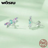 925 Silver Rainbow CZ Dragonfly Stud Earrings Insect Ear Studs Party Gift