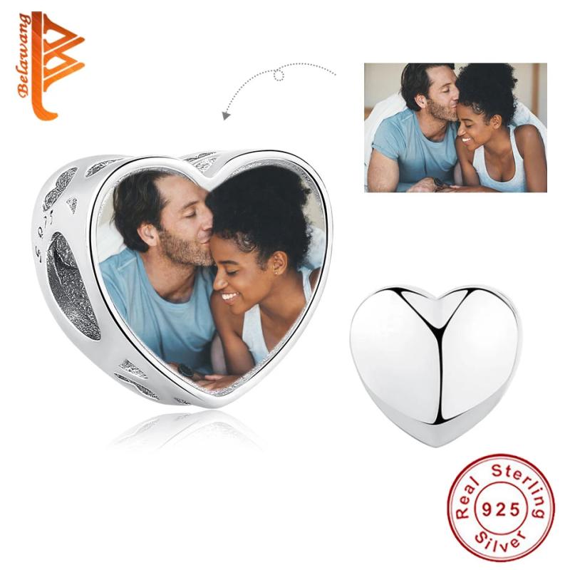 925 Sterling Silver Heart Bead Bracelet Personalized Photo Jewelry Gift