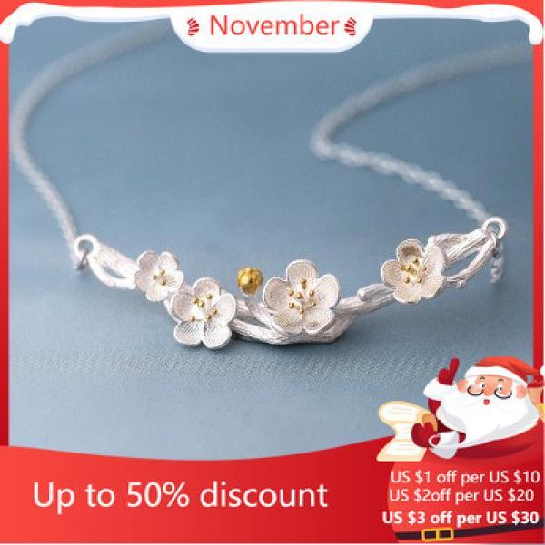 925 Silver Plum Flower Pendant Necklace