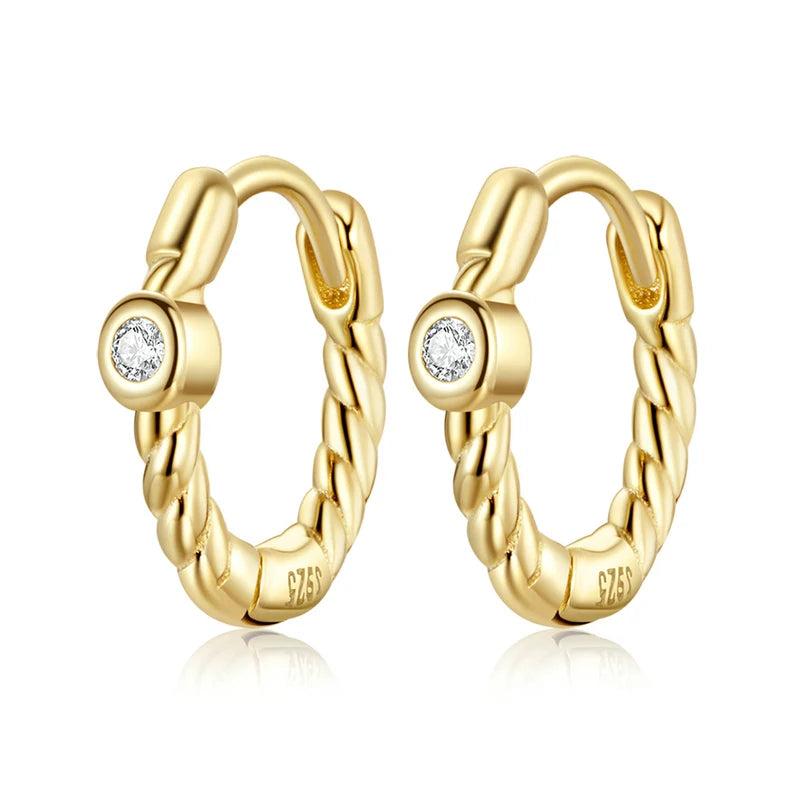925 Silver Spiral Golden Zircon Stud Earrings CQE1255