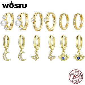 925 Silver Spiral Golden Zircon Stud Earrings CQE1255