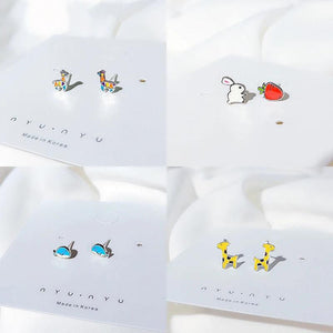 Small Animal Rabbit Giraffe Stud Earrings For Girls