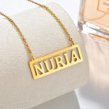 Personalized Stainless Steel Hollow Bar Pendant Necklace