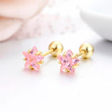 5 Star CZ Stone Screw Back Stud Earrings for Kids Girls