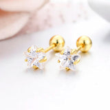 5 Star CZ Stone Screw Back Stud Earrings for Kids Girls