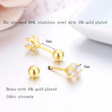 5 Star CZ Stone Screw Back Stud Earrings for Kids Girls
