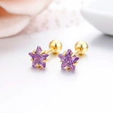 5 Star CZ Stone Screw Back Stud Earrings for Kids Girls