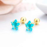 5 Star CZ Stone Screw Back Stud Earrings for Kids Girls