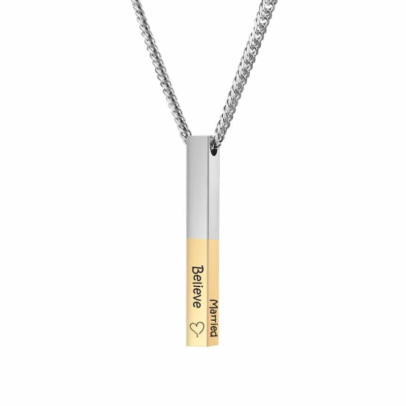Personalized 4-Sided Vertical Bar Necklace Pendant with Cuban Chain