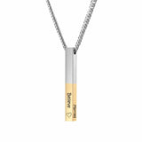 Personalized 4-Sided Vertical Bar Necklace Pendant with Cuban Chain