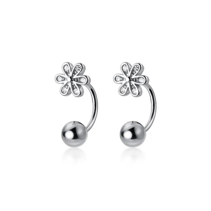 Trustdavis 925 Silver Flower CZ Stud Earrings Wedding Party Fine Jewelry